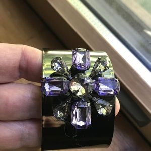 Cuff Bracelet Silvertone with Flower Rhinestone